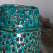 Vase bleu en céramique raku 